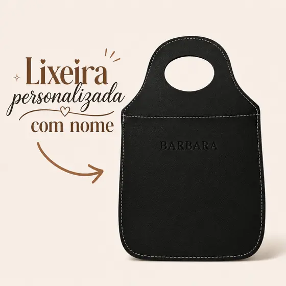 Lixeira Automotiva Personalizada com Nome Lixinho de Carro em Couro Ecológico