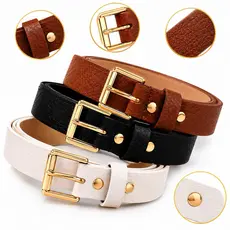 Kit 3 Cintos Femininos Couro Fivela Dourada Preto Branco Caramel