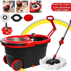 Mop Profissional 3 em 1 Inox 16L Com Rodinha Balde 360º Giratório Multiuso com Alça Extensível