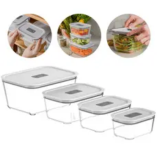 Conjunto Potes Herméticos de Vidro Fresh Lock - Ou - Marmita Vidro Freezer Microondas
