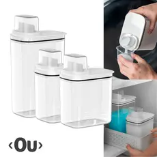 Kit Dispenser Organizador Lavanderia Acrílico Porta Sabão Líquido Pó Amaciante <Ou> - Linha Flow