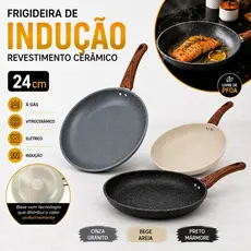 Frigideira Antiaderente Cerâmica 24cm Indução Cooktop Fogão Gás Não Gruda Cozinha Panela Fritadeira