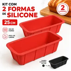 Kit 2 Forma de Silicone Retangular 25cm  Pão Bolo Inglês Torta Assadeira Forno Flexível Reutilizável