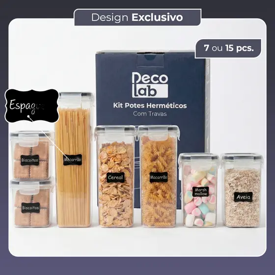 Kit Potes Herméticos 7 ou 15 Plástico Com Vedação BPA Free Organizador Cozinha Geladeira Mantimentos