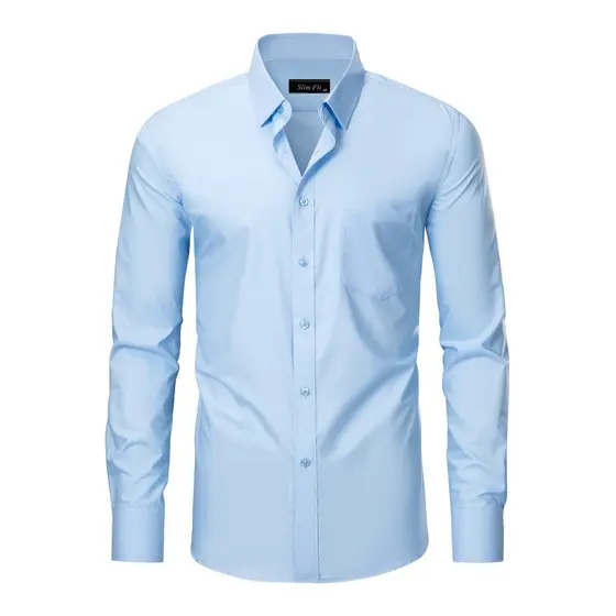 Camisa Social Masculina Slim Fit Manga Longa com Bolso em Viscose Fresca Fácil de Passar e Não Amassa para Escritório e