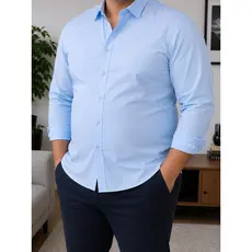 Camisa Masculina Plus Size Slim Fit Manga Longa Lisa Sem Bolso Social e Casual Confortável e Versátil