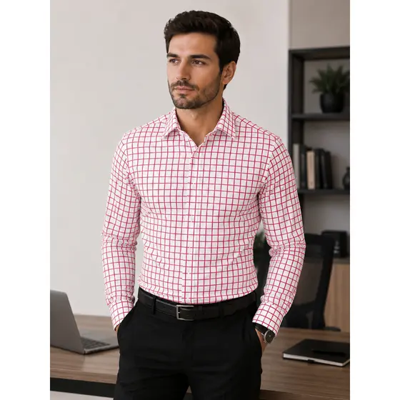 Camisa social manga longa Xadrez Casual De Boa Qualidade Slim Fit Com Elastano