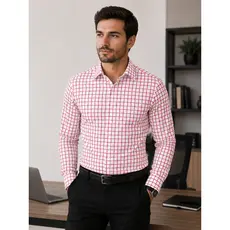 Camisa social manga longa Xadrez Casual De Boa Qualidade Slim Fit Com Elastano