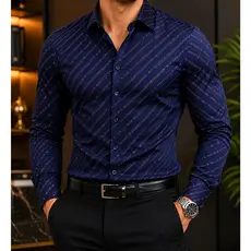 Camisa Social Masculina Premium  Listrada Diagonal Manga Longa