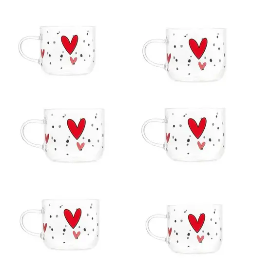 Conjunto 6 Canecas de Vidro Para Café Resistente ao Calor Heart Wolff- 120ml