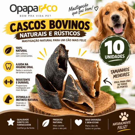 Mordedor Natural Artesanal Casco Bovino Roots Opaparico - Kit de 10