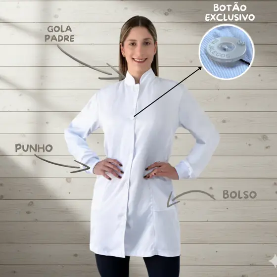 Jaleco Feminino Profissional Branco | Uso Hospitalar, Laboratório e Estética | Manga Longa