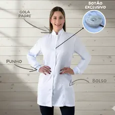 Jaleco Feminino Profissional Branco | Uso Hospitalar, Laboratório e Estética | Manga Longa