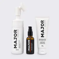 Kit Antiacne Espuma Massageadora + Sérum Ácido Mandélico Alfa Arbutin + Hidratante Ácido Hialurônico Vitamina C - Major