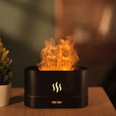 Umidificador de Chama com Difusor de Óleo Essencial e Luz LED Colorida de 7 Cores, Efeito de Chama