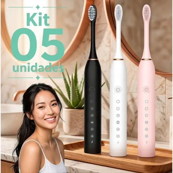 Kit 5 Escovas de Dente Elétricas IPX7 com Cabeças Substituíveis à Prova D’Água  SIMPLUS