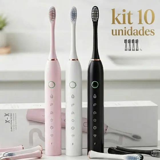 Kit 10 Escovas Elétricas IPX7 com Cabeça de Reposição Simplus