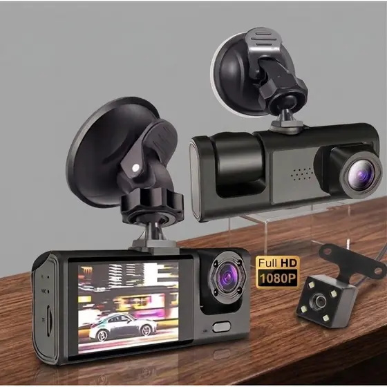 Câmera de Segurança para Carro 3 Câmeras Full HD 1080P DVR Monitoramento 24H SIMPLUS