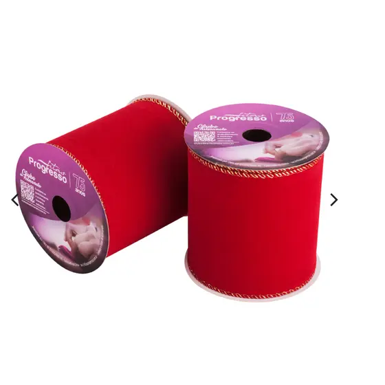 FITA DE NATAL ARAMADA FC003 COR 209 VELUDO VERMELHO COM OURELA DOURADA ROL 10 METROS.