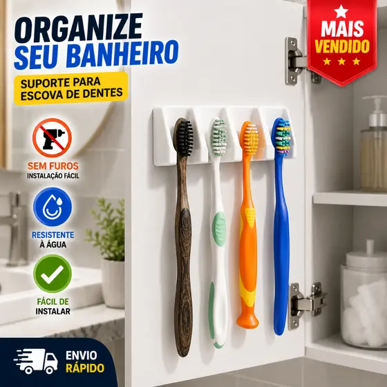 Suporte de Escova de Dente Organizador de Parede Porta Escova Dupla Face Forte Parede sem Furos