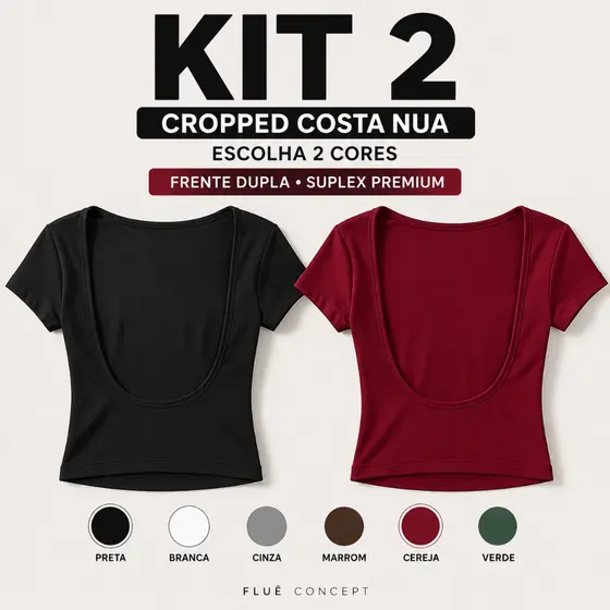 KIT 2 Cropped Feminino Costa Nua Suplex Premium Frente Dupla Moda Gringa Y2K