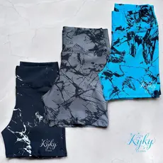 Kit 3 Shorts Meia Coxa Fitness Feminino Academia Marmorizado Tie Dye Degrade Corrida Rajado Curto