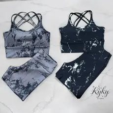 Kit 2 Conjuntos Top e Shorts Tie Dye Marmorizado Fitness Academia Dança Ciclismo Degrade Meia  Coxa