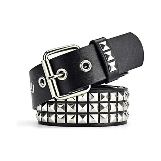 Cinto Com Fileiras Unissex De Cintura Decorado Com Lantejoulas Prata Estilo Punk