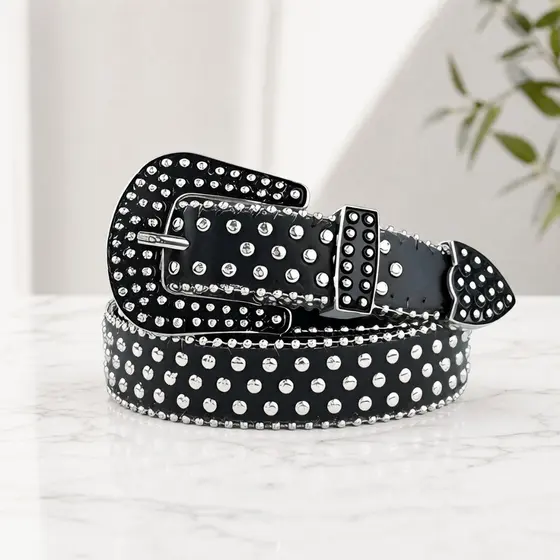 Cinto Estilo Country Unissex Detalhe Metal Bolinhas Moda Punk Rock