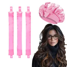 Kit Touca de Cetim com Laço + 3 Mini Modeladores de cetim para Cachos sem Calor - A Combinação Perfeita
