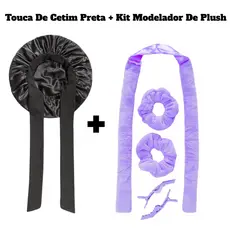 Kit Hair Care Luxury – Touca de Cetim Premium, Laço Ajustável + Modelador de Plush com Scrunchies
