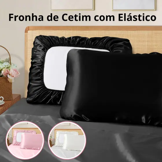 Fronha de Cetim COM ELÁSTICO | Tamanho Padrão 50x70 | Macia, Prática e Antifrizz | Ideal para Viagens