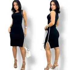 Vestido Midi Canelado Regata Casual Básico Modelador