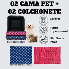 Kit Pet 2 Caminhas + 2 Colchonetes 50x70cm Lavável, Macio e Impermeável Pequeno Porte Cães e Gatos