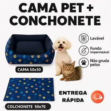 Kit Caminha + Colchonete Pet Azul 50x70cm Lavável e Macio Não Gruda Pelos Ideal Cães e Gato Pequeno
