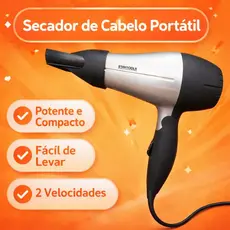Secador de Cabelo Dobrável Portátil 1200W Bivolt 110V/ 220V Pequeno Bocal Direcionador - Cinza