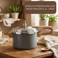 Panela de Pressão Max Chef Wood Indução 4,2L Cozimento Rápido Revertimento Cerâmica - Cinza