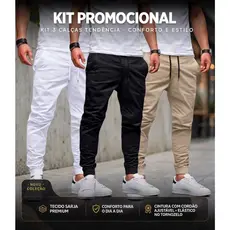 Kit 3 Calças Jogger Jeans Sarja Moda Urbana Streetwear