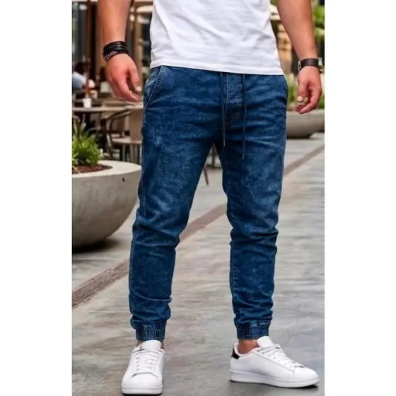 Calça Jogger Jeans Basica Masculina Com Punho Elastano