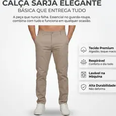 Calças Masculina Sarja Premium Com Elastano Slim Confortável Luxo Fabricante