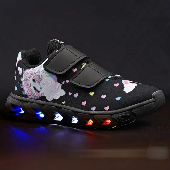 Tenis Infantil De Led Unicornio Meninas Casual