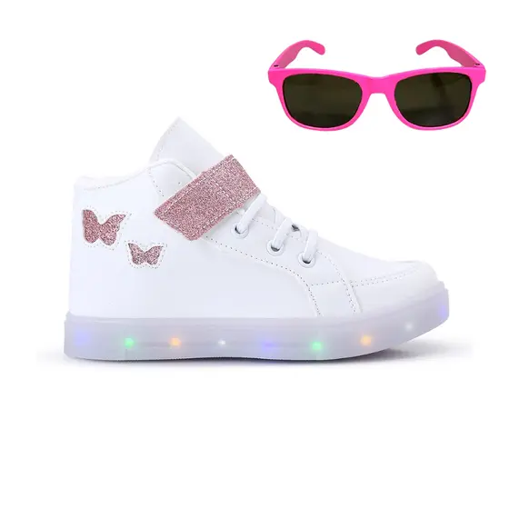 Tenis Infantil De Led Meninas Botinha Borboleta + Oculos