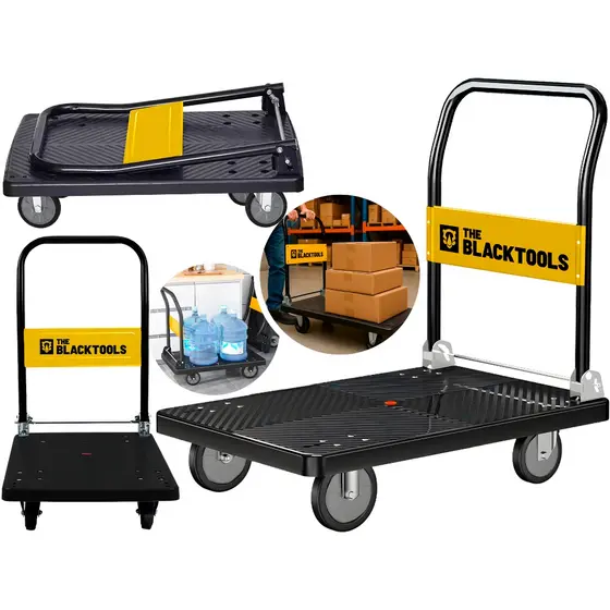 Carrinho De Carga Multiuso Plataforma Aba Dobrável Capacidade 150kg The Black Tools Cor Preto