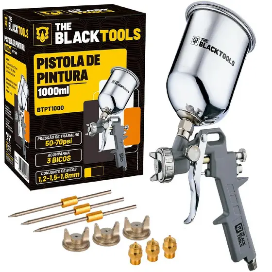 Pistola Pintura Gravidade Caneca 1000 Ml Rosca 1/4 Btpt1000 The Black Tools