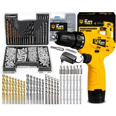 Parafusadeira Furadeira 3/8 Bivolt A Bateria 12v Tb12a The Black Tools Jogo Brocas E Buchas 300 Pçs