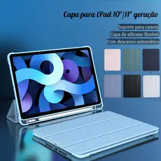 Capa Compatível com iPad 10 e 11 geração com suporte para caneta, descanso automático e Suporte Tri-Fold Dobrável