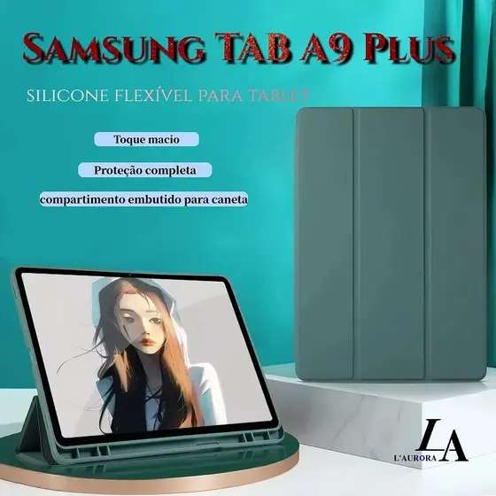 Capa Compatível com Silicone para Galaxy Tab A9 Plus 11" com Suporte para Caneta e Função Sono Automático