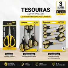KIT 3/5 Peça Tesoura Multiuso Aço Inoxidável Para Papel Tecido Escola Escritório Unitária