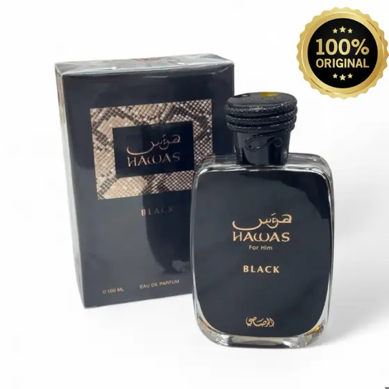 Perfume Masculino Hawas Black Rasasi 100 ml Original Importado Fixação Intensa Elegância e Poder