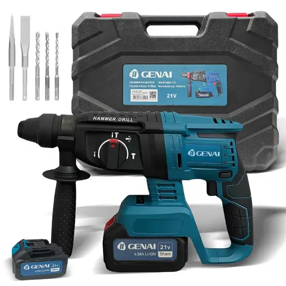 Martelete Furadeira rompedor eletrico profissional 600w Martelo de impacto Rompedor Com 2 Baterias 21V